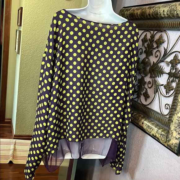 Dolce & Gabbana Purple and
Green Polka Dot Silk Blouse Layered Sz 44 - Picture 5 of 10